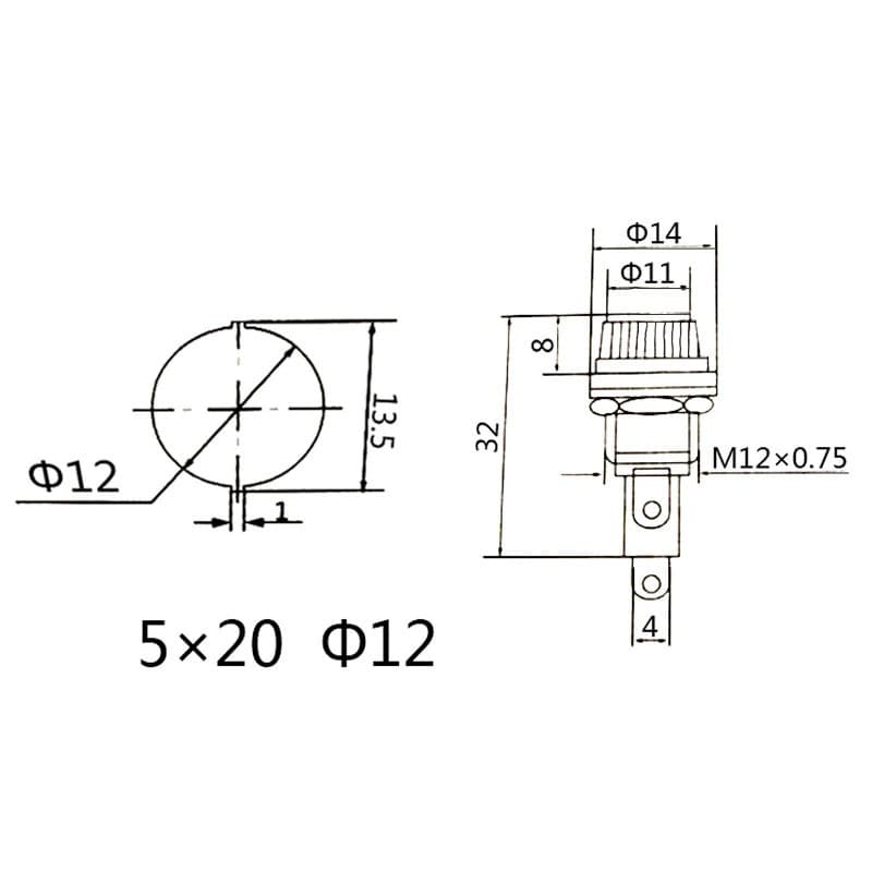 Pack 5 Porta Fusible Panel 12mm Para Fusible 50x20mm