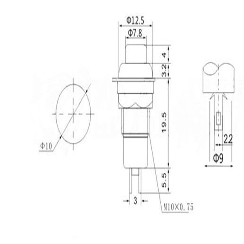 Boton Pulsador DS-213 momentaneo 12mm SPST con empaquetadura