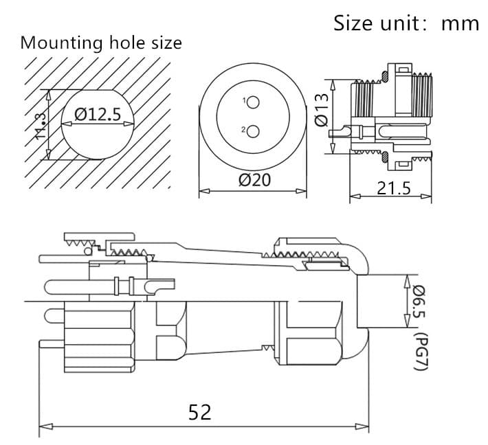 Conector IP68 ZP13 1 Pin