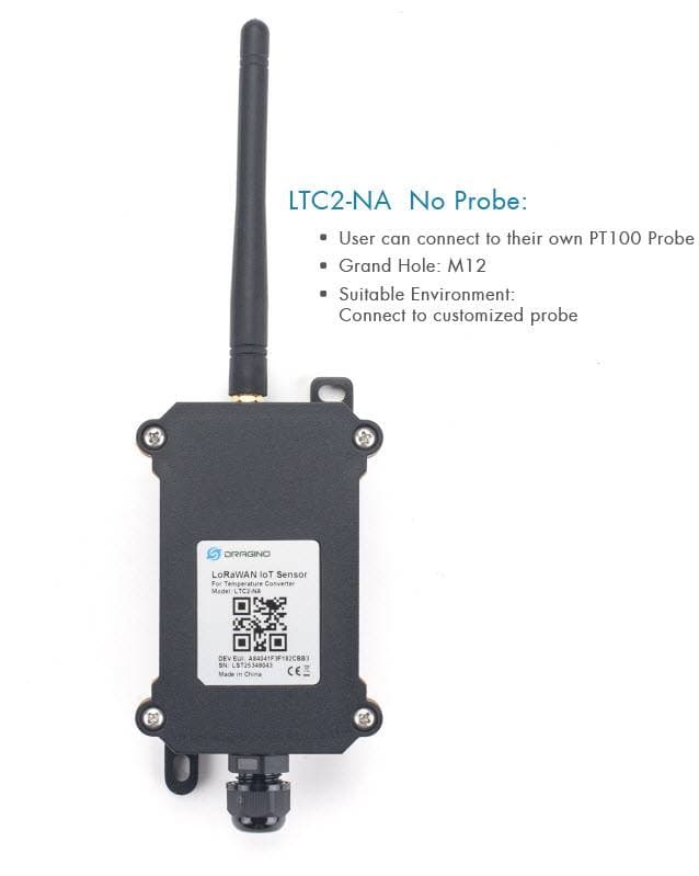 Sensor de temperatura industrial LoRaWAN Sin Sonda – Dragino LTC2-NA