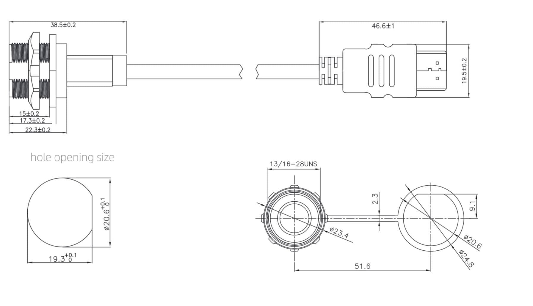 Conector HDMI Panel pasante IP67 con Tapa