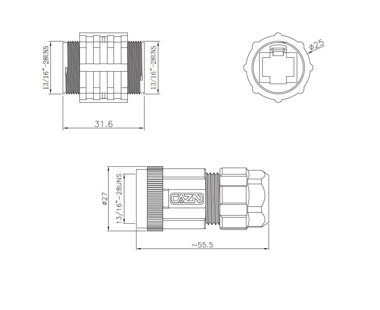 Union Conector RJ45 IP67 para cable-cable volante-volante