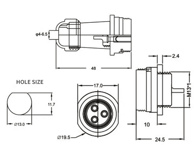 Conector IP68 SP13 2 Pin