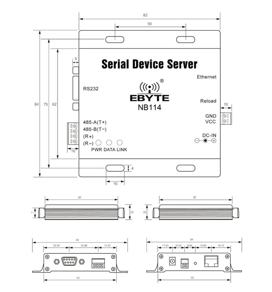 Servidor serial Modbus a Ethernet RS232/RS485/RS422 NB114