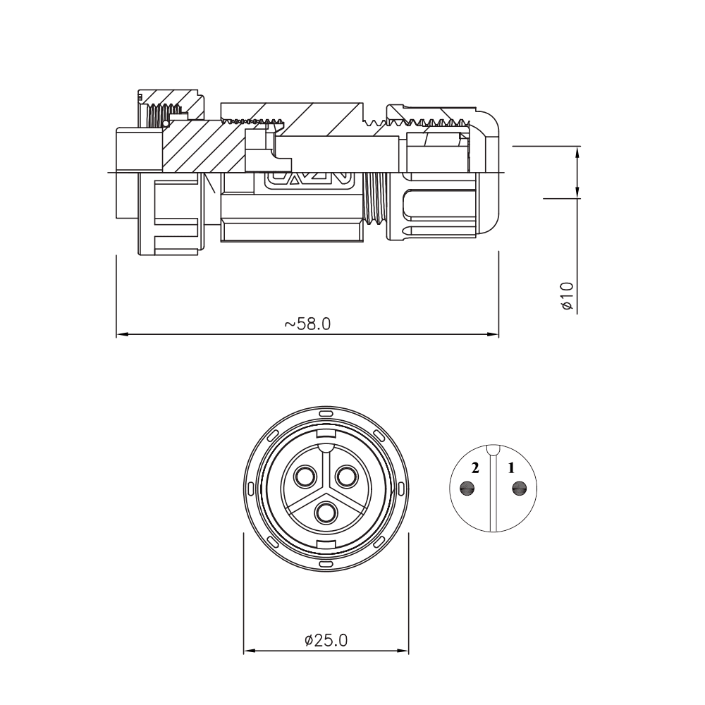 Conector IP67 ZE13 5P 10 Amperes Volante Volante