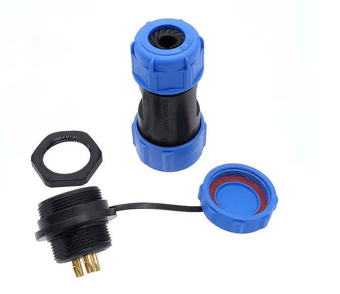 Conector de alta corriente IP67 2P panel pasante 30A