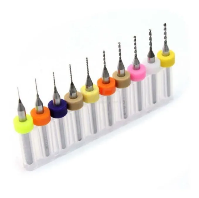 Kit 10 puntas fresas Broca CNC 0.3mm a 1.2mm